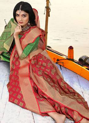 Blood Red Faux Silk Blend Party Wear Sarees 2