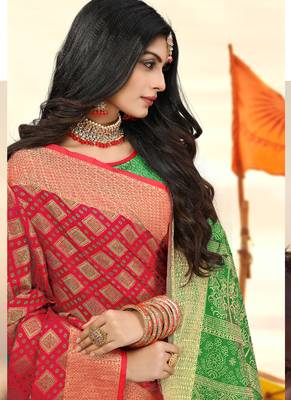 Blood Red Faux Silk Blend Party Wear Sarees 3