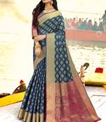 Indigo Faux Silk Blend Party Wear Sarees