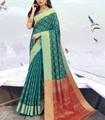 Dark Turquoise Faux Silk Blend Party Wear Sarees