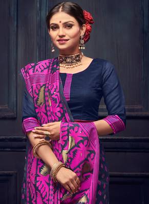 Navy Blue Silk Blend Party Wear Sarees 2