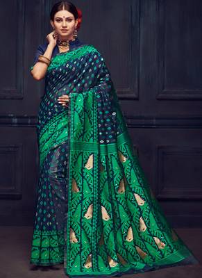 Navy Blue Silk Blend Party Wear Sarees 1