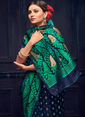 Navy Blue Silk Blend Party Wear Sarees 2