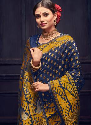 Navy Blue Silk Blend Party Wear Sarees 2