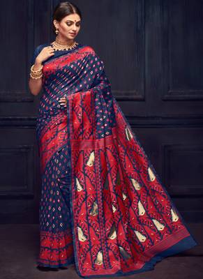 Navy Blue Silk Blend Party Wear Sarees 1
