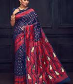 Navy Blue Silk Blend Party Wear Sarees