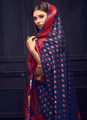 Navy Blue Silk Blend Party Wear Sarees 2