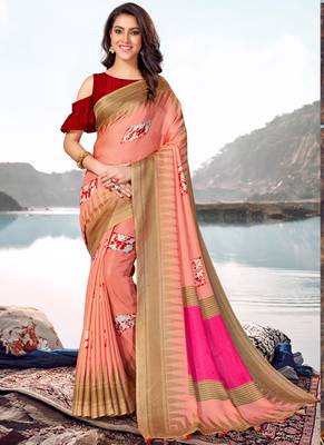 Peach Jute Cotton Jute Sarees 1