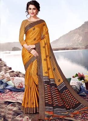 Yellow Jute Cotton Jute Sarees 1