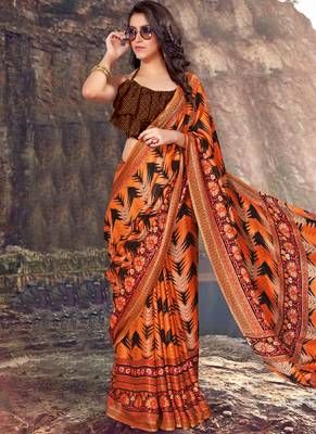 Dark Orange Jute Cotton Jute Sarees 2