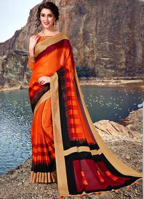 Dark Orange Jute Cotton Jute Sarees 1