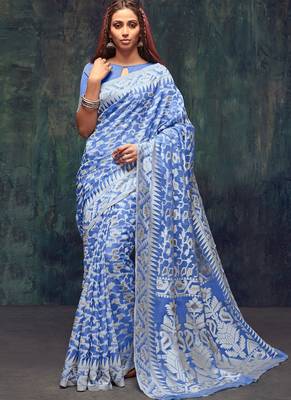 Aqua Blue Jacquard Jacquard Sarees 1