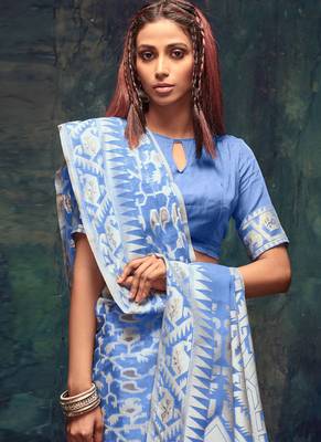 Aqua Blue Jacquard Jacquard Sarees 2