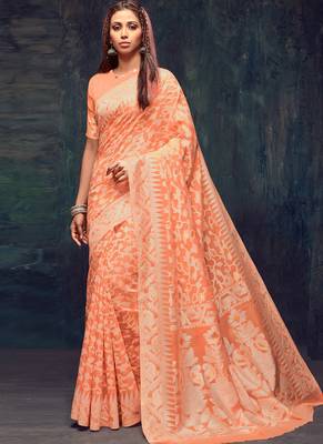 Orange Jacquard Jacquard Sarees 1