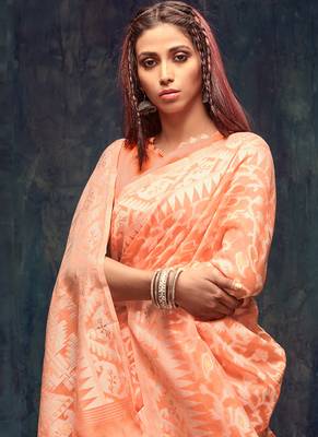 Orange Jacquard Jacquard Sarees 2