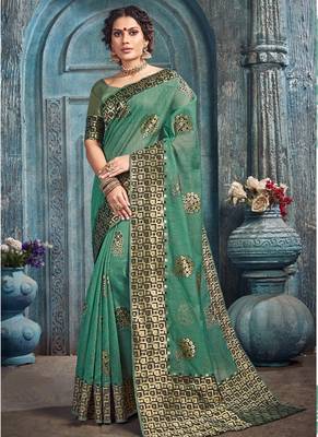 Light Green Faux Silk Blend Cotton Silk Sarees 1