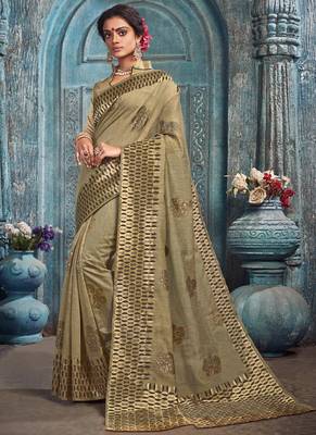 Light Olive Faux Silk Blend Cotton Silk Sarees 1