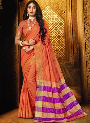 Orange Cotton Silk Cotton Sarees 1