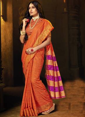 Orange Cotton Silk Cotton Sarees 2