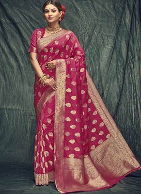 Dark Rani Pink Jacquard Jacquard Sarees 1