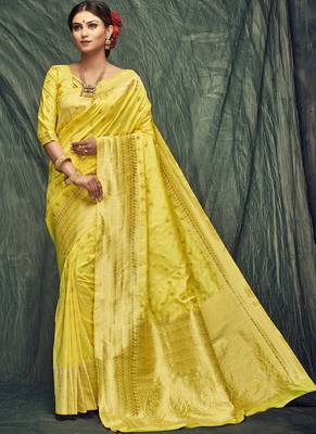 Dark Yellow Jacquard Jacquard Sarees 1