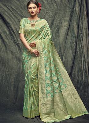 Light Green Jacquard Jacquard Sarees 1