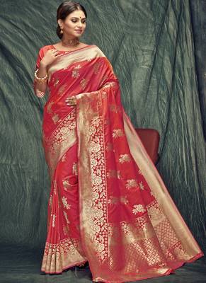 Red Jacquard Jacquard Sarees 1