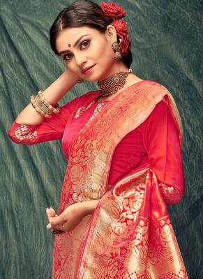 Red Jacquard Jacquard Sarees 2