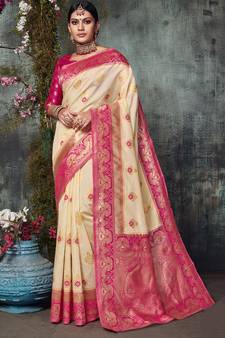 Rani Pink Jacquard Silk Deisgner Saree