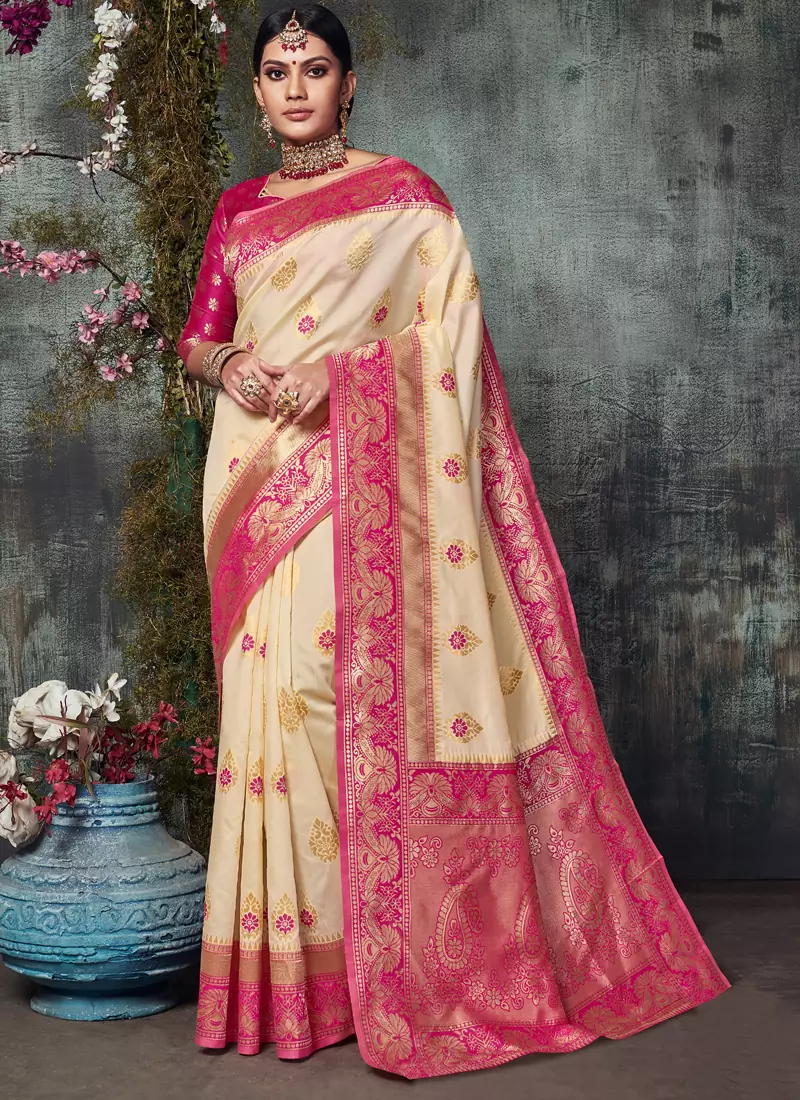 Rani Pink Jacquard Silk Deisgner Saree