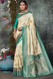 Teal Jacquard Silk Deisgner Saree
