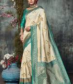 Teal Jacquard Silk Deisgner Saree
