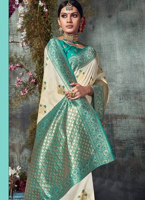 Teal Jacquard Silk Deisgner Saree 2