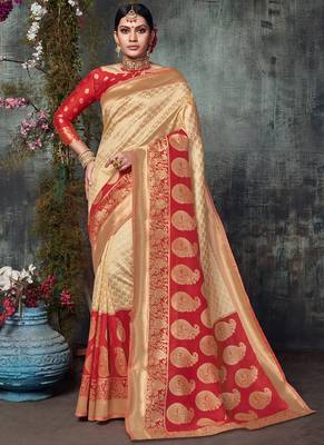Red Jacquard Silk Deisgner Saree 1