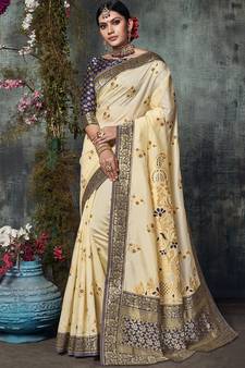 Navy Blue Jacquard Silk Deisgner Saree