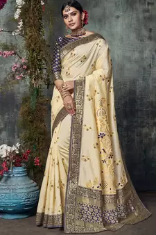Navy Blue Jacquard Silk Deisgner Saree