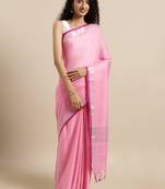 Baby pink plain linen saree with blouse