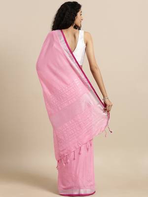 Baby pink plain linen saree with blouse 2