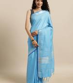 Light blue plain linen saree with blouse