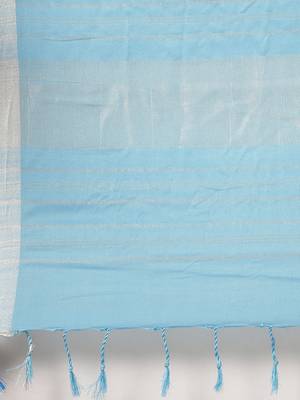 Light blue plain linen saree with blouse 4