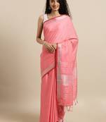 Peach plain linen saree with blouse