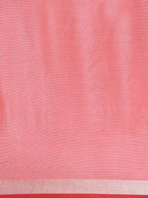 Peach plain linen saree with blouse 3