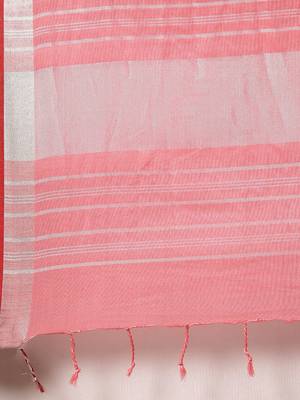 Peach plain linen saree with blouse 4
