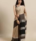 Brown plain linen saree with blouse