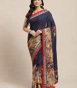 Navy blue printed georgette saree with blouse