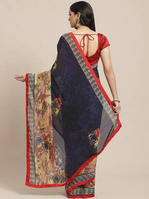 Navy blue printed georgette saree with blouse 2