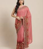 Pink printed georgette saree with blouse