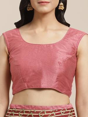 Pink printed georgette saree with blouse 4