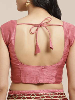 Pink printed georgette saree with blouse 5