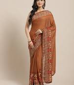 Brown printed georgette saree with blouse